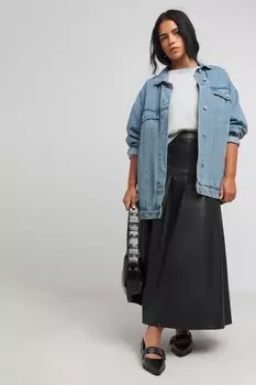 Юбка мидакси из искусственной кожи в складку Simply Be, черный