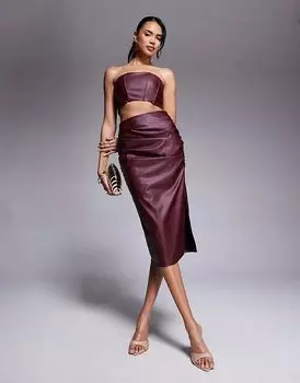 Юбка мидакси из полиуретана в цвете oxblood Jaded Rose