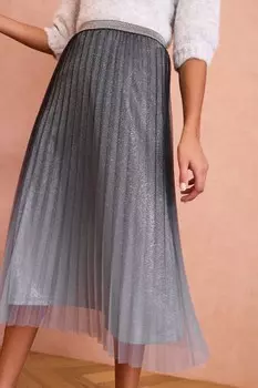 Юбка мидакси с блестящей сеткой Love & Roses, серый