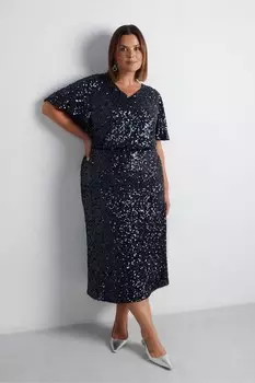 Юбка мидакси с пайетками темно синего цвета Live Unlimited, синий