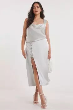 Юбка мидакси серебристого цвета премиум-класса из эластичного атласа Simply Be, серебряный