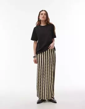 Юбка мидакси в полоску плиссе шоколадного цвета Topshop