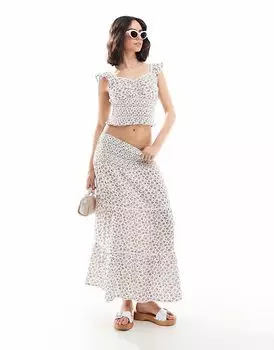 Юбка мидакси Wednesday's Girl с цветочным принтом, многослойная, белого цвета