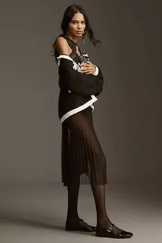 Юбка-миди Anthropologie Sunburst плиссированная, черный