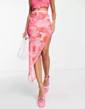 Юбка миди асимметричного кроя из сетки ASYOU с ремешками