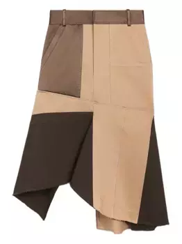 Юбка миди асимметричного кроя в технике пэчворк Ports 1961, коричневый