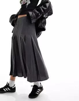 Юбка миди Asos Design Box Pleated With High Split, серый