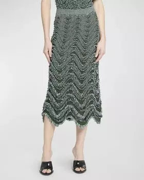 Юбка миди без застежки с бахромой и вышивкой Waves Bottega Veneta, цвет Navy Dk.