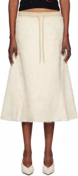 Юбка миди бежевого цвета с искусственным мехом и ворсом OPEN YY