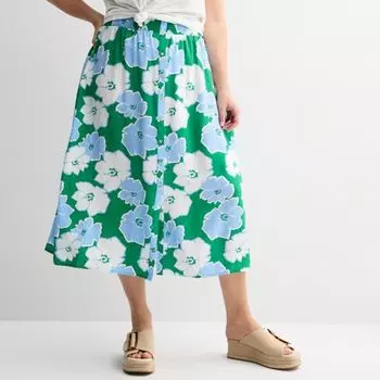 Юбка миди больших размеров с пуговицами спереди Sonoma Goods For Life, цвет green peri floral
