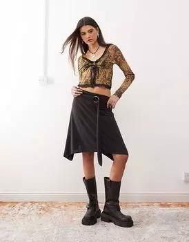 Юбка миди COLLUSION с низкой посадкой из мягкого черного материала с отделкой кольцами