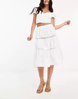 Юбка миди цвета слоновой кости с кружевными вставками ASOS DESIGN