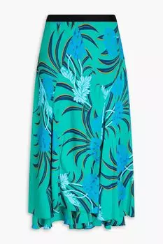 Юбка миди Debra из крепдешина с цветочным принтом DIANE VON FURSTENBERG, бирюзовый