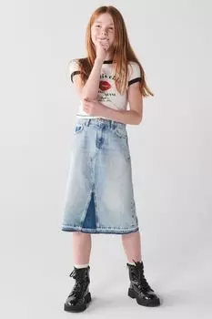 Юбка миди для девочки в стиле пэчворк River Island, синий