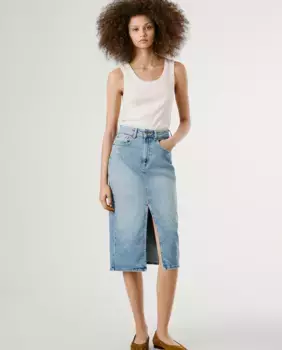 Юбка миди джинсовая с рваными деталями Pepe Jeans, светло-голубой