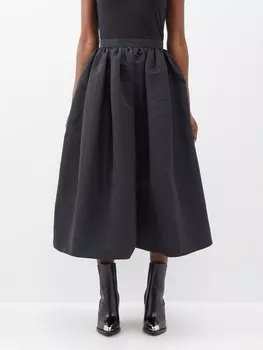 Юбка миди фай со складками на талии Alexander McQueen, черный