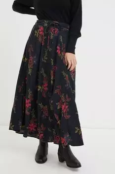 Юбка миди FatFace Amelie с цветочным принтом Fat Face, черный