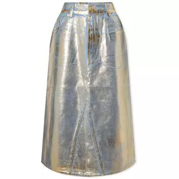 Юбка миди Ganni Gold Denim Midi Skirt, золотой