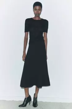 Юбка миди годе ZARA, черный