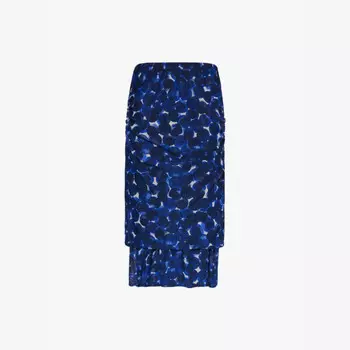 Юбка миди Homoa из эластичной ткани с абстрактным принтом Dries Van Noten, синий