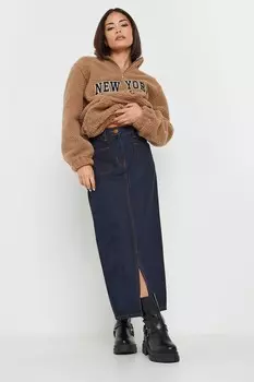 Юбка миди из 100% хлопка с накладными карманами Pixiegirl Petite, синий