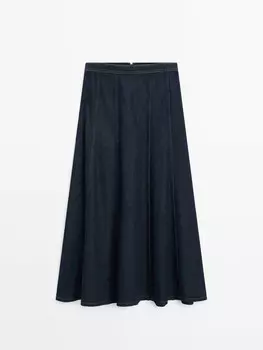 Юбка миди из 100% хлопкового денима Massimo Dutti, синий