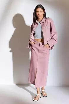 Юбка миди из 100% хлопкового денима Next, розовый