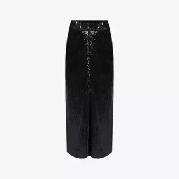 Юбка миди из эластичной ткани с разрезом по краю, украшенная пайетками Ro&Zo, черный