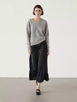 Юбка миди из атласа А-силуэта Massimo Dutti, черный