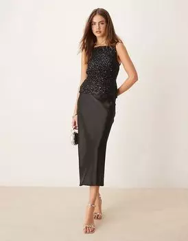 Юбка миди из атласа Gina Tricot черного цвета