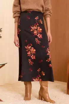 Юбка миди из атласа косой порез Love & Roses, черный