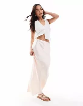 Юбка миди из атласа New Look бледно-розового цвета с косым кроем