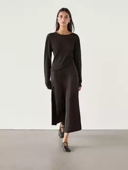 Юбка миди из атласа, расклешенная, со швами Massimo Dutti, коричневый