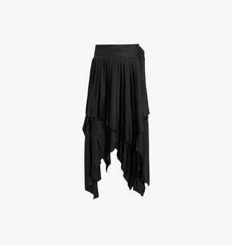 Юбка миди из атласа с асимметричным подолом и складками Allsaints, черный