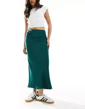 Юбка миди из атласа с косой тесьмой зеленого цвета ASOS DESIGN