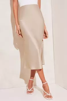 Юбка миди из атласа с косым кроем Lipsy, золотой