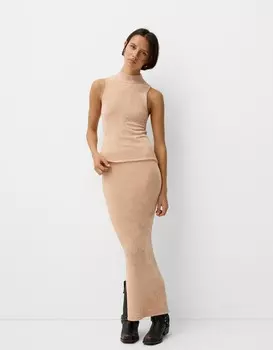 Юбка миди из бархата Bershka, желтый