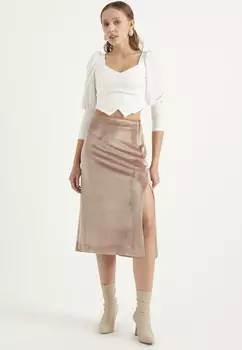 Юбка-Миди из бархата с разрезом Tbn, серый