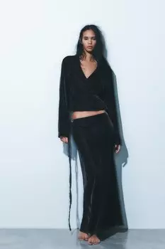 Юбка миди из бархата ZARA, средне-серый
