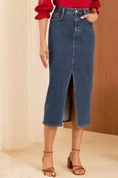 Юбка миди из денима с карманами косичками Love & Roses, синий