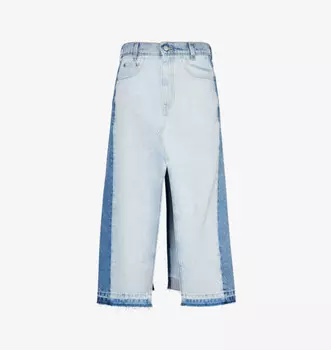 Юбка миди из денима с комбинированным разрезом Stella Mccartney, цвет two tonal denim wash