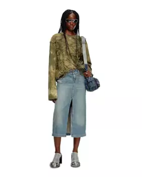 Юбка миди из денима с разрезами Diesel, тёмно-синий