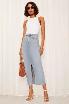 Юбка миди из денима с разрезом спереди Friends Like These, синий