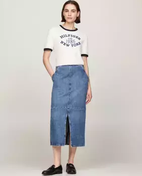 Юбка миди из денима с разрезом Tommy Hilfiger, синий