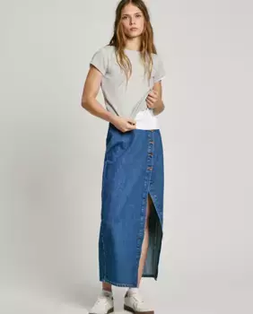 Юбка миди из денима с застежкой на пуговицы спереди Pepe Jeans, синий
