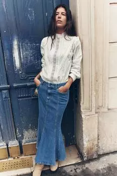 Юбка миди из денима средней посадкой z1975 ZARA, средне-синий
