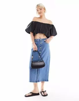 Юбка-миди из денима Vero Moda с пуговицами спереди светло-голубого цвета