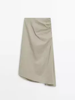 Юбка миди из драпированного поплина Massimo Dutti, хаки