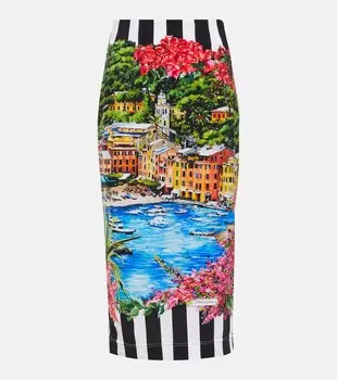 Юбка миди из джерси с принтом Portofino DOLCE&GABBANA, разноцветный
