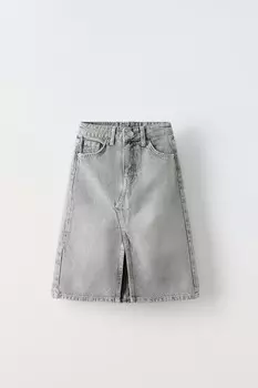 Юбка миди из джинса ZARA, серый